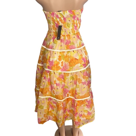 Lulus Sunlight Aura Orange Floral Strapless Tiered Midi Dress - Picture 11 of 11